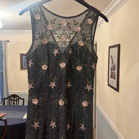 Anthropologie BHLDN Metallic Beaded Floral Maxi Dress Gown w/ Illusion Neckline - Picture 2 of 6